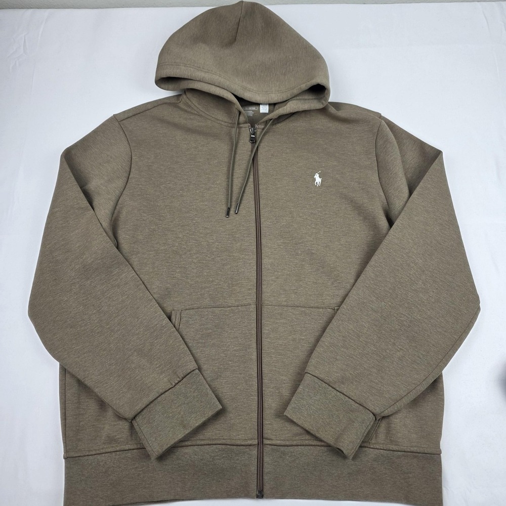 Polo Ralph Lauren Hoodie Mens XL Brown Full Zip Performance Knit Logo Pony
